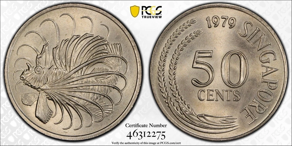 Singapur 1979 50 centavos graduación profesional MS67 ¡¡Pop 1 escudo dorado!!! Foto 1 de 1