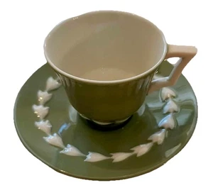 Rare Mint Vintage Lenox Beltane Green and White Cup and Saucer - Picture 1 of 6