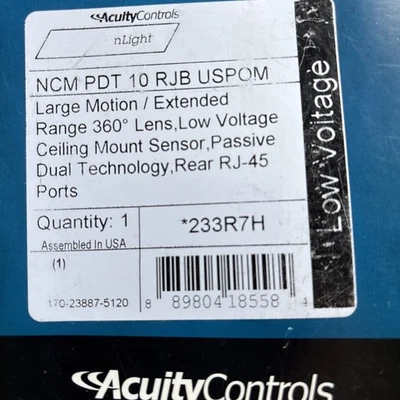 Acuity Controls Extended Range Sensor Switch NCM PDT 10 RJB Ceiling Detector - Image 1 of 4