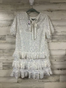 Day + Moon weißes Pailletten Stufen Kleid SM Rüschen Glitzer Verzierung feminin - Bild 1 von 11