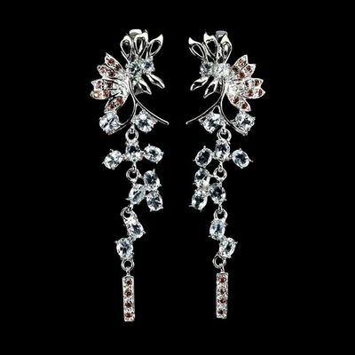 Pendientes de plata de ley 925 ovalados aguamarina 4x3 mm zafiro piedras preciosas joyería Foto 1 de 4