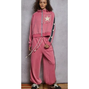 Conjunto de jogger Pol para mujer rosa parche estrella tela de rizo NUEVO - Imagen 1 de 8