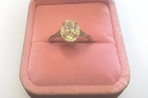 Massiver ovaler Halo-Moissanit-Verlobungsring 14 Karat Weißgold 2 kt Größe 8 - Bild 1 von 4