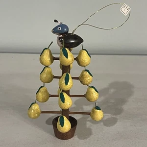 Vintage Rebhuhn im Birnbaum Holz Weihnachtsschmuck Mittlerer Westen von Cannon Falls 5 Zoll - Bild 1 von 18