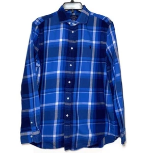 Ralph Lauren Boy 14 Plaid Check Long Sleeve Button Down Shirt Blue Relaxed Fit - Picture 1 of 8