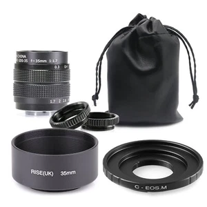 35mm f/1.7 CCTV Fujian Movie lens for EOS M camera adapter bundle & hood - Picture 1 of 8