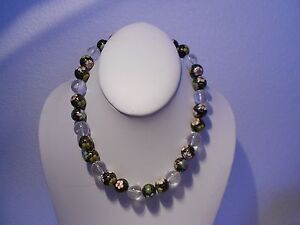 Collier perles Cloisonne & Crysta 14mm