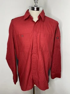 Camisa de trabajo Red Kap para hombre talla M roja gris manga larga con botones  - Imagen 1 de 7