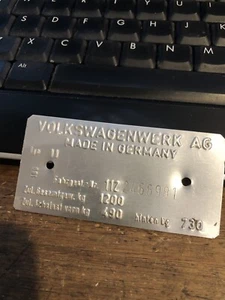 1972 Volkswagen Type 11 Beetle Sedan VIN Name ID Plate Original Germany ITEM#7 - Picture 1 of 3