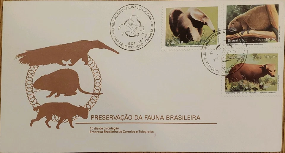 A) 1988, BRASIL, OSO HORMIGA GIGANTE, PUERCOESPÍN ESPINOSO, VINAGRE ZORRO, PELIGRO DE EXTINCIÓN Foto 1 de 1