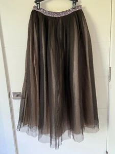 Handmade Beaded Pink Detail on Waist Brown Mesh Tutu Princess Long Skirt Size S - Picture 1 of 6