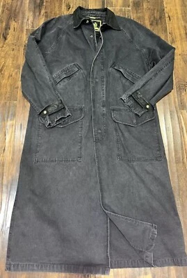 90s STRUCTURE Full Length Canvas Coat Charcoal W/ Leather Trim / Medium, Rancher - Image 1 of 4