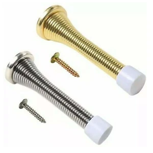Spring Door Stops Brass or Chrome Stoppers Spring Loaded Spiral Buffer Protector - Picture 1 of 19