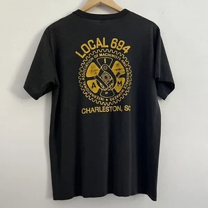 Vintage 80s IAMAW Black Pocket T Shirt Large Single Stitch Union Made USA - Imagen 1 de 8