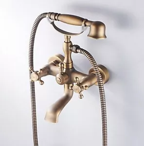 Antique Brass Wall Mounted Bath Clawfoot Tub Mixer Tap Faucet Hand Shower Yrs019 - Picture 1 of 10