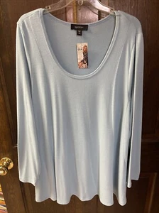 Mujer Karen Kane Manga Larga Cuello Redondo 3X Plus Top Blusa Camisa Azul A2 - Imagen 1 de 6