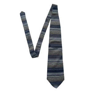 Puritan Men’s Blue Gray Tan Stripe Abstract Pattern 100% Silk Classic Neck Tie - Picture 1 of 8