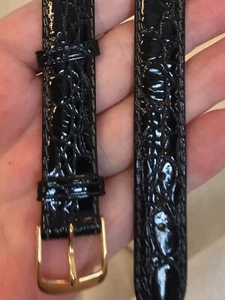 NUEVO Vintage SPEIDEL 16mm NEGRO GRANO DE COCODRILO Correa de Cuero, Hebilla DORADA - Imagen 1 de 9