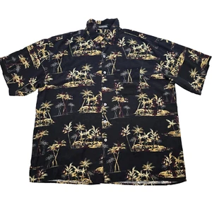 Van Heusen Hawaiian Shirt Mens Extra Large Black Silk Tropical Vacation Resort - Picture 1 of 14