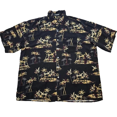 Van Heusen Hawaiian Shirt Mens Extra Large Black Silk Tropical Vacation Resort - Image 1 of 4
