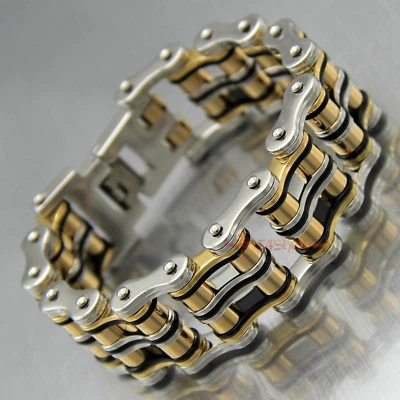 Pulseira de corrente de aço inoxidável pesada para motocicleta 28 mm de largura ouro/prata/preto - Imagem 1 de 4
