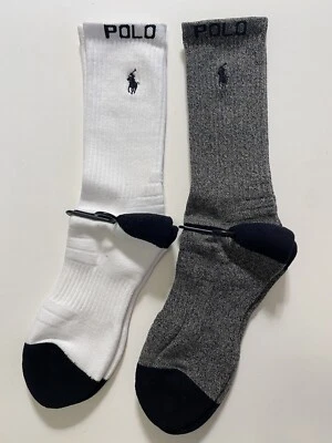 Meias Polo Masculina Ralph Lauren Classic Crew Algodão Pacote com 2 — Branco e Cinza - Imagem 1 de 3