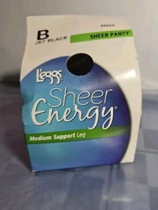 Leggs Sheer Energy Sheer Panty Toe Pantyhose Size B Jet Black 60929 Medium Supp - Picture 1 of 5