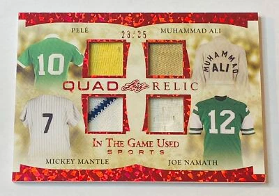 2022 Leaf ITG Quad Relic Pele Muhammad Ali Mickey Mantle Joe Namath 23/35 - Image 1 of 2