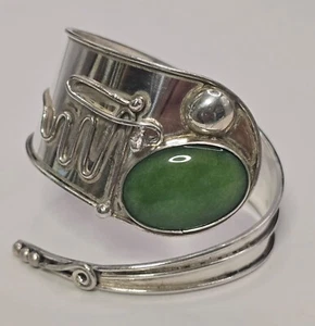 Maßiver Vintage Designer Nephrit-Jade Armreif von BRIKC 950er Silber 37,6 Gramm - Bild 1 von 9