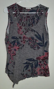 Top tunica donna smanicato Maurices grigio floreale scollo a reticolo cravatta laterale grande - Foto 1 di 5
