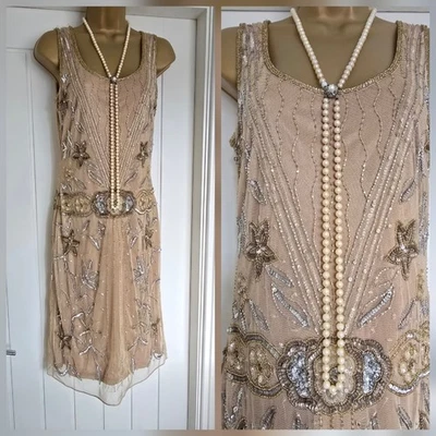 Flapper 1920s Gatsby Downton Sequin Beaded Festive Party Dress Sz 10 Lindy Bop  - Image 1 of 4