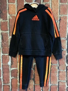 Adidas Fleece Lined Hoodie Sweatshirt & Joggers Black Orange Stripes Small 8 Set - Picture 1 of 8