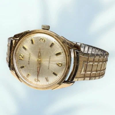 RELOJ PULSERA BENRUS AMORTIGUADOR HOMBRE AÑOS 60 20 MICRAS 3021 Funciona 10kgp Banda Superior Foto 1 de 4