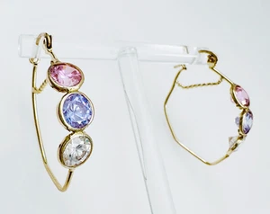 Pendientes de aro geométricos Estate de oro amarillo sólido de 14K únicos con 3 biseles circonita cúbica, 3,7 g - Imagen 1 de 24