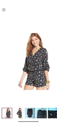 Mameluco Jessica Simpson Natalia Ditsy Floral Cuello en V S Negro Verde Bolsillos Cuello en V Foto 1 de 4