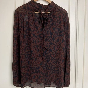 Mint Velvet Women's Blouse Size UK 16 New Erin Brown Animal Chiffon Pussy Bow - Picture 1 of 11