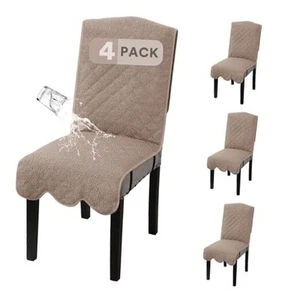 100% Waterproof Dining Chair Covers Set of Teddy Fleece Kitchen 4 Teddy-taupe - Picture 1 of 7