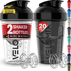 -2 Pack- 20 Oz Protein Shaker Bottles for Protein Mixes - 2X Wire Whisk | Leak P - Picture 1 of 7