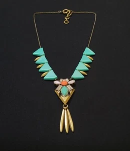 J Crew Brass Plate Mosaic Acrylic Drop Pendant Necklace - Picture 1 of 7