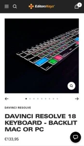 Editor Keys - Davinci Resolve 18 Keyboard, Backlit MAC, UK Layout - Zdjęcie 1 z 2