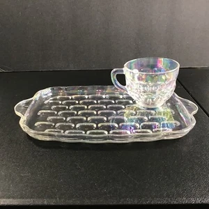 Vintage 1950's Federal Glass Yorktown Iridescent Plate and Cup - Picture 1 of 6