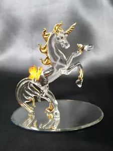 Einhornfigur handgeblasenes Glas Golddetail Goldspiegel Basisfigur Schmetterling - Bild 1 von 11