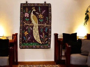36x24 Hand Embroidery Zardozi Jewel Carpet Silk Unique Wall Carpet Home Decors - Picture 1 of 9