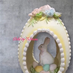 LARGE Easter EGG Pastel Yellow Egg Bunny Rabbit Resin Figurine Tabletop Decor 9” - Picture 1 of 6