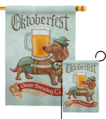 Doxie Brewing Co. Pets Oktoberfest Dachshund Wiener Beer Garden House Yard Flag - Image 1 of 4