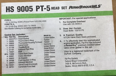 Комплект прокладок головки Fel-Pro HS 9005 PT-5 для Ford/Mazda 2,0 л DOHC 2000–2004 - Изображение 1 из 2