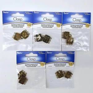 5 Three Strand HORSESHOE LATCH CLASPS - Antique Gold Finish - Darice 5 Sets NIP - Picture 1 of 3