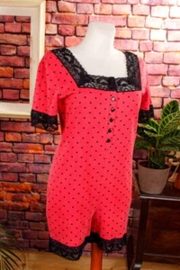 Vintage 90er Jumpsuit Chaps Laundry Pink Dots Lace Hanro Romper S - Picture 1 of 6