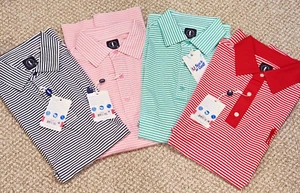 U Suck At Golf Striped Wicking Shirt Mens Medium Choice Red Green Pink Navy NWT - Picture 1 of 26