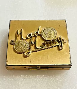 Vintage Mad Money Change Purse Coin Holder Compact Gold Metal - Picture 1 of 11
